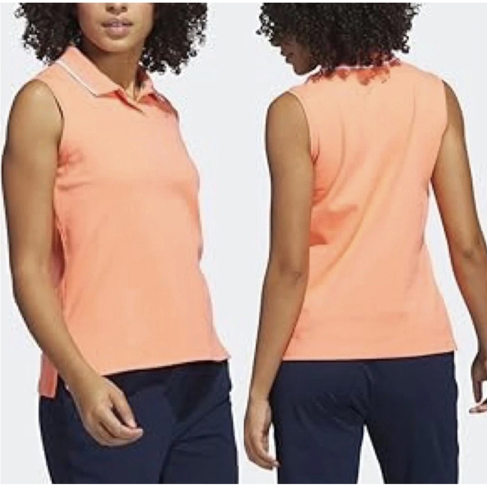 Adidas Women's XL Go-to Pique Sleeveless Golf Polo Top Shirt Neon Orange Button